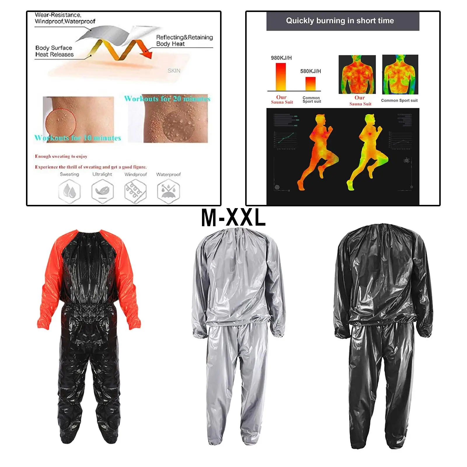 Heavy Duty Fitness Sauna Suit  Full Body Sweat Suit Exercise Gym Anti- PVC for Men Women Tracksuit