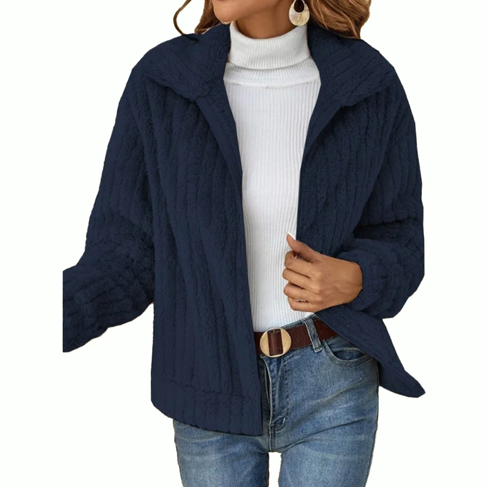 

Fashion Winter Women Ladies Short Coats Zip Up Lapel Collar Cardigans Fluffy Jackets Women's Fleece Warm Outwear Overcoats