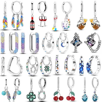 New Earrings 100% Genuine 925 Sterling Silver Women Hoop Earring Women's Wedding Engagement Girlfriend Wife Birthday Gift