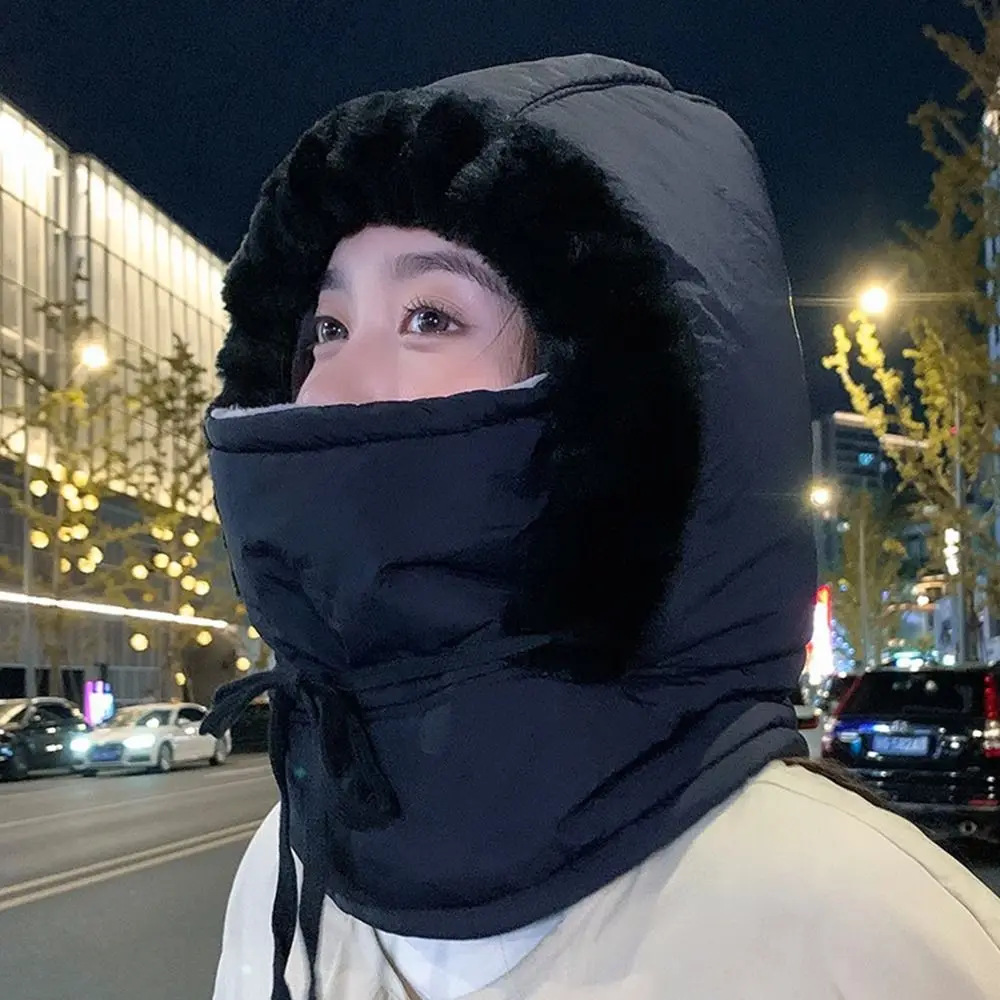 4-in-1 Thickened Cycling Cap Balaclava Hat Cotton Winter Warm Hat Unisex Scarf Hat Face Mask Earflap Integrated Pullover Cap