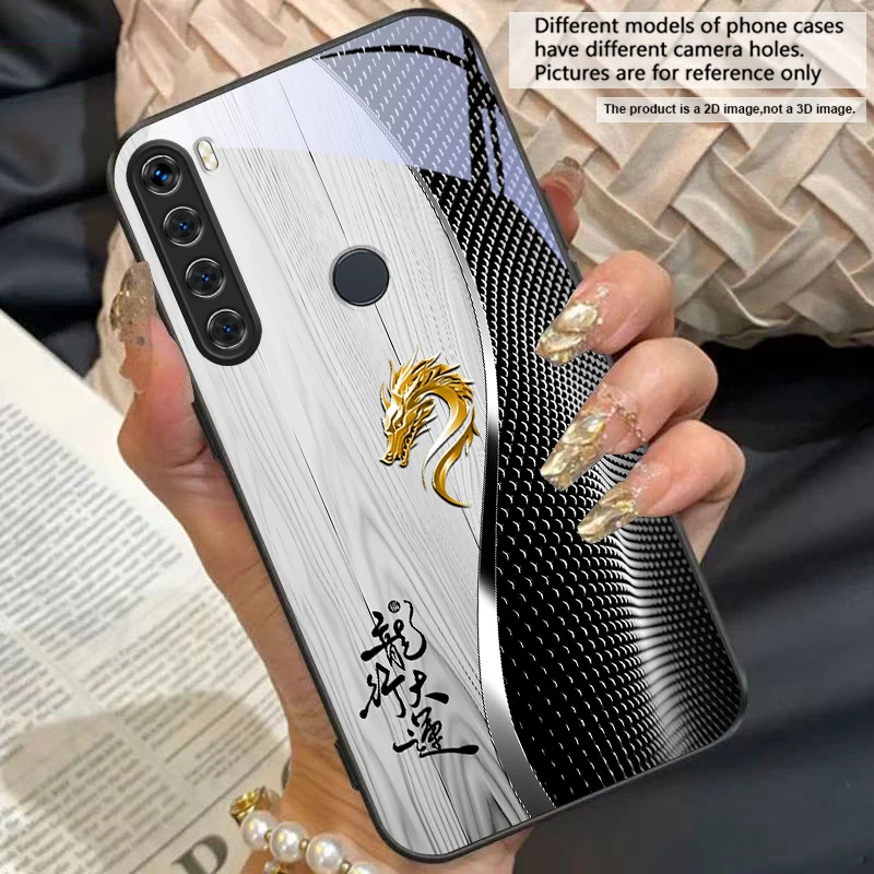 Elegant Black Tempered Glass Phone Case with Traditional Dragon Totem Design