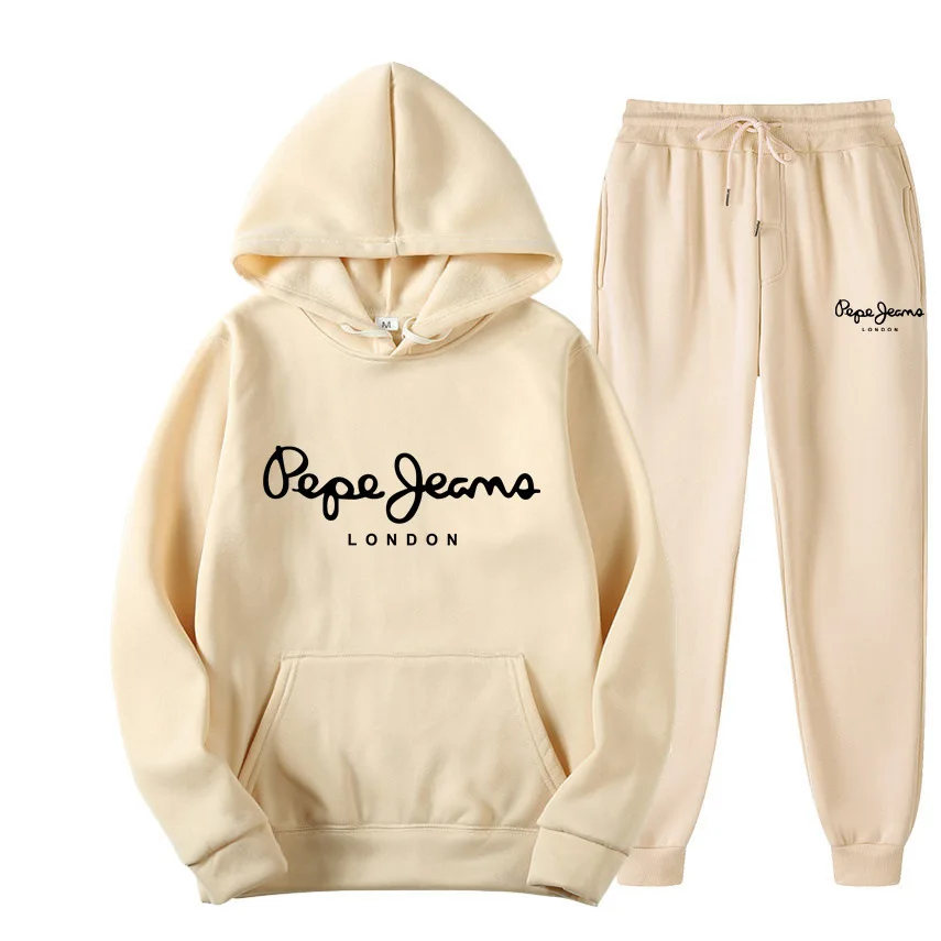 Men's and women's fleece sweatshirt, two casual sportswear, trendy hooded pullover, printed sweatpants_voghion.com