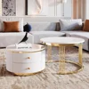 Modern 27.6-inch nested coffee table 2-piece set, circular coffee table with 2 drawers 1