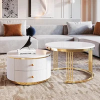Modern 27.6-inch nested coffee table 2-piece set, circular coffee table with 2 drawers 1