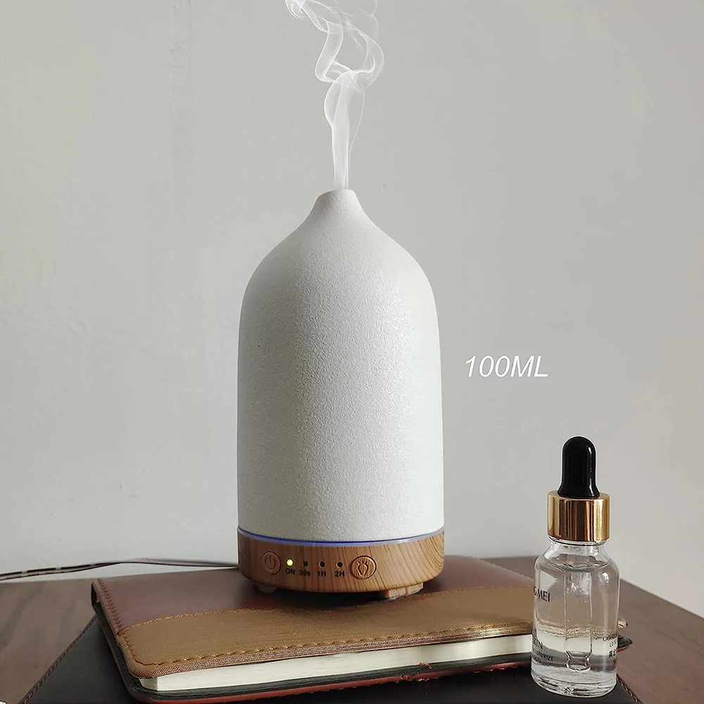 

100ML Essential Oil Diffuser Humidifiers Aromatherapy Diffuser Ceramic Wood Grain Diffusers Night Light Aroma For Home Office