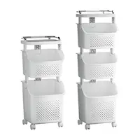 Laundry Cart Dirty Clothes Basket Storage Organizer with Wheels, Laundry Hamper Storage Shelves for Apartment Home Dorm 2