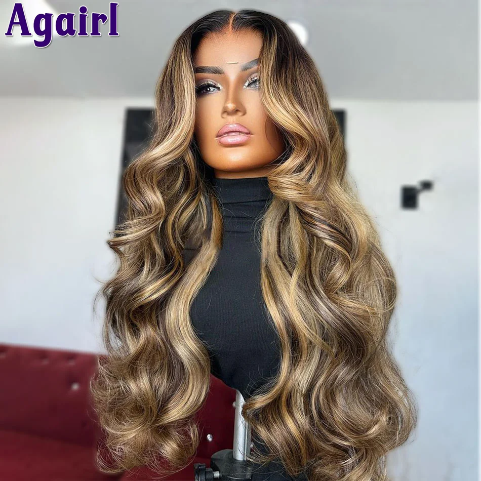 Honey Blonde Highlight 13X6 Transparent Lace Frontal Human Hair Wigs Glueless 13X4 Body Wave Wig 5X5 Closure Lace Wig PrePlucked