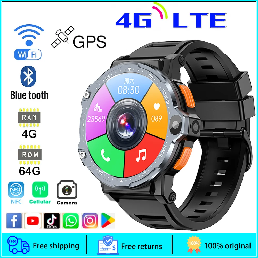 HD 듀얼 카메라 스마트 워치, 와이파이 BT 통화, GPS, NFC, 안드로이드 스마트 워치, 5G, 4G, 4GB RAM, 64GB ROM, 800mAh 배터리, 남녀공용, 신제품