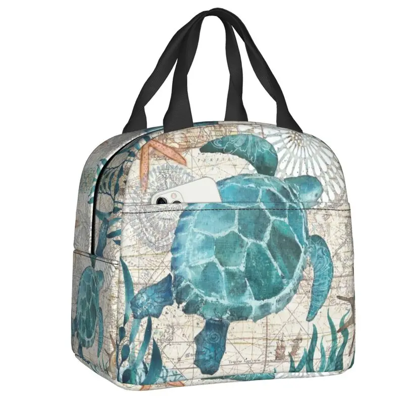 

Vintage Sea Turtle Lunch Bag Marine Life Thermal Cooler Insulated Bento Box For Women Kids Work School Picnic Food Tote Bags