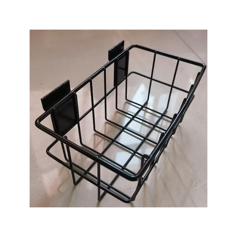 

Supermarket Promotion Basket Wall Mounted Metal Iron Grid Slot Board Storage Rack Storage Basket Storage