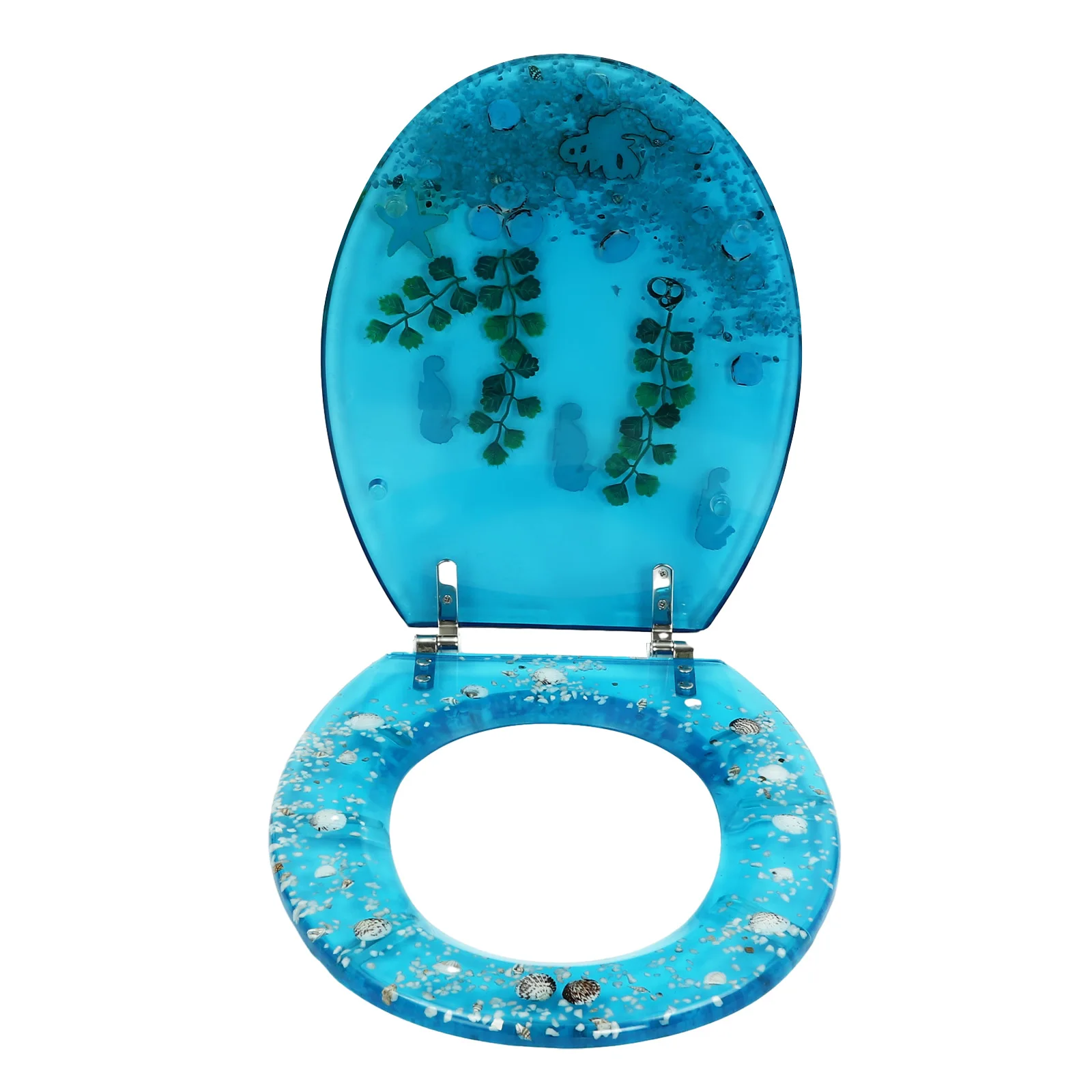 Resin U/V type Toilet Seat,Aquarium Seat Blue Sea Fish Shells Shape Toilet Seat