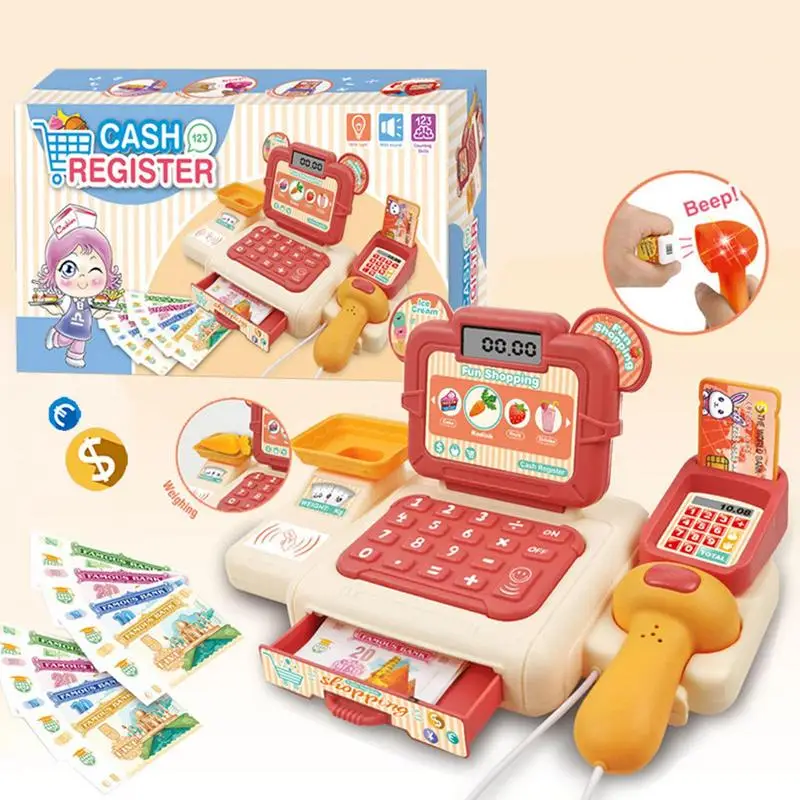 Toddler Cash Register Play Cash Register With Lights Sound Cartoon Toy Multi-functional Toy For Kids