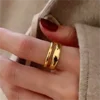 1/3 PCS Double Row Stackable Open Resizable Wave Stainless Steels Ring Gold Silver Color Minimalist Irregular Rings Jewellery 2