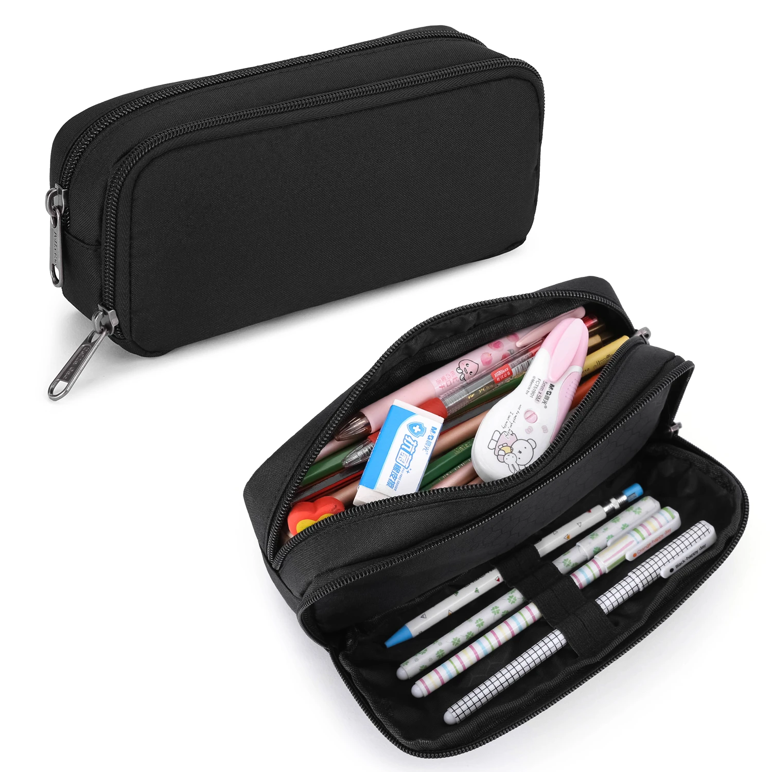 Estuche de lápices para estudiantes, niñas, niños y adultos de gran bolsa de lápices duradera oficina, color negro| | - AliExpress