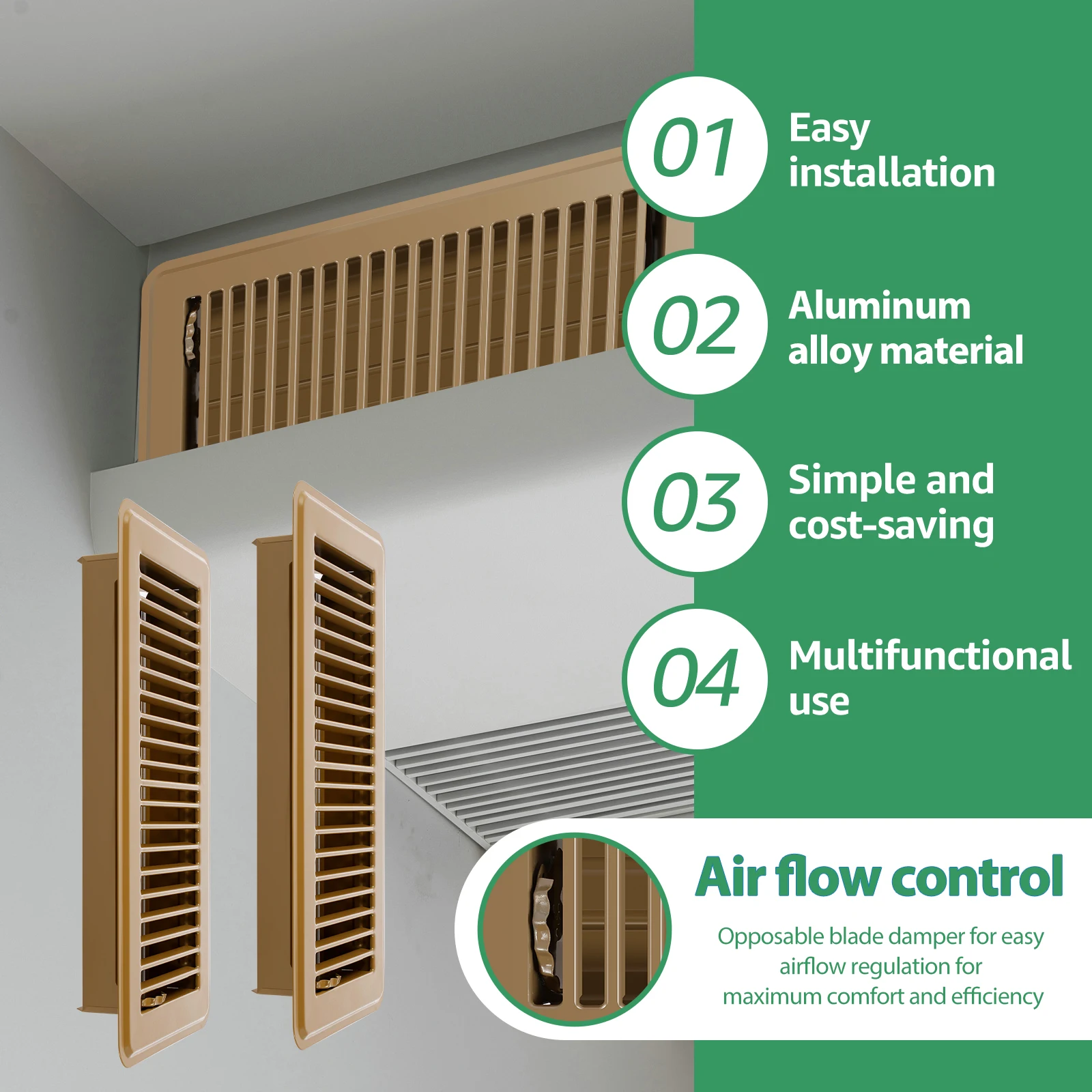 2Pcs Floor Vent Covers 10inch Heavy Duty Floor Register Aluminium Alloy Heat Vent Covers Rust Proof Grates Adjustable