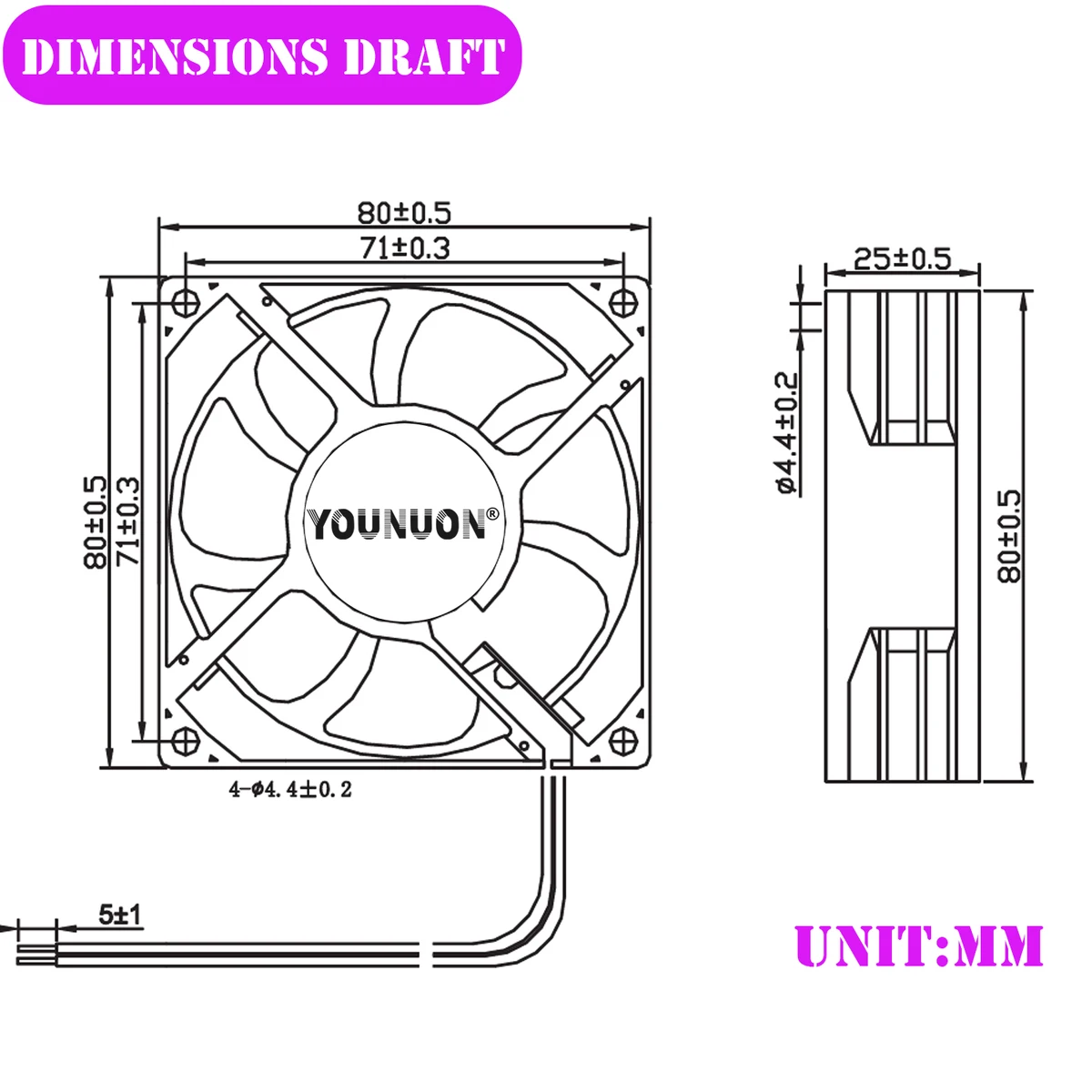 YOUNUN 80mm 8025 80X80X25MM Cooling Fan 5V/12V/24V DC Brushless Cooling Cooler Fan 8025 Sleeve&Dual Ball Bearing Axial Fan — view 6