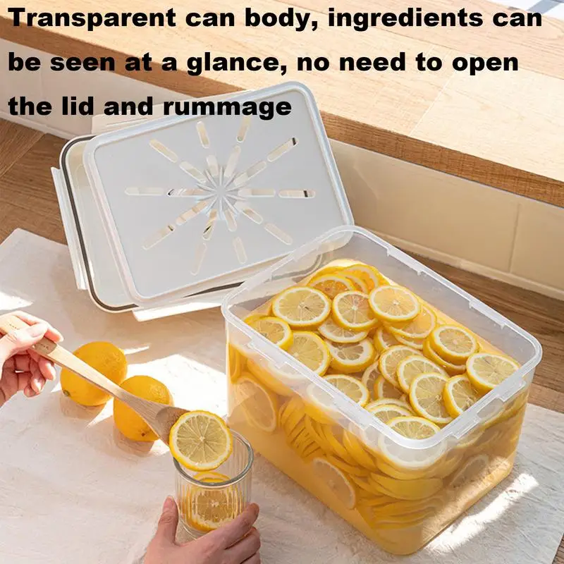 Containers - 4/5l Pickle Fermentation Jar With Strainer | 4 Side Lockable Box Fermentation Container With Handle and Lid, Clear Press Fermentation Storage Container for Fridge