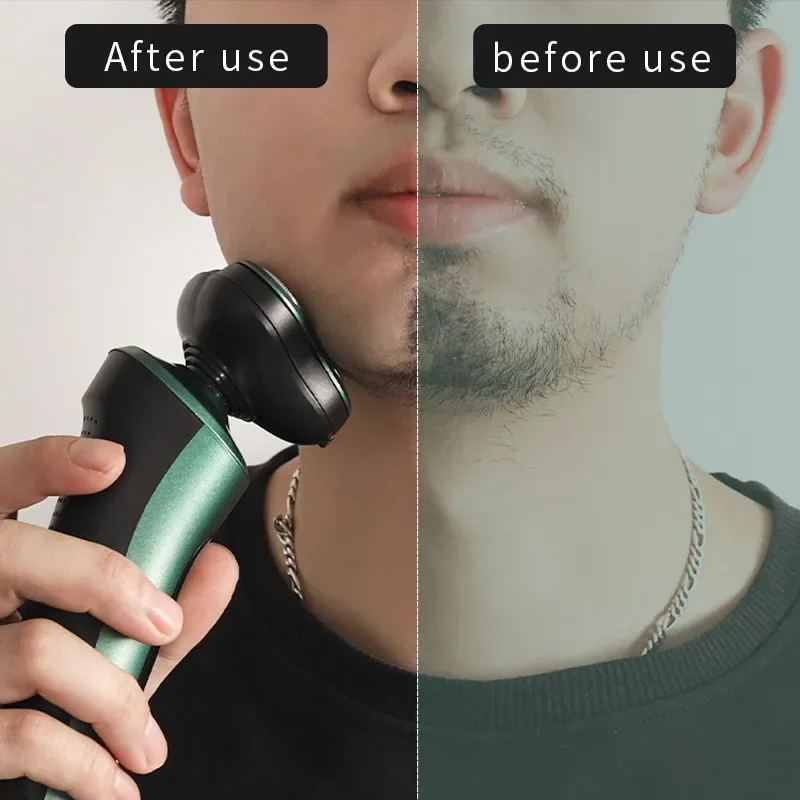 Electric Shaver Green Smart LCD Digital Display Three-head Floating Razor USB Rechargeable Washing Multi-function Beard Knife