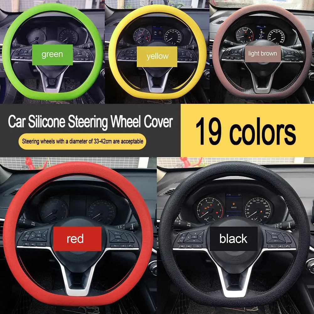 Universal Silicone Steering Wheel Cover - Soft, Textured, Multi-Color Car Accessory
