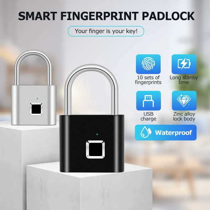 Portable Digit Box Padlock Fingerprint Padlock Waterproof Keyless ...