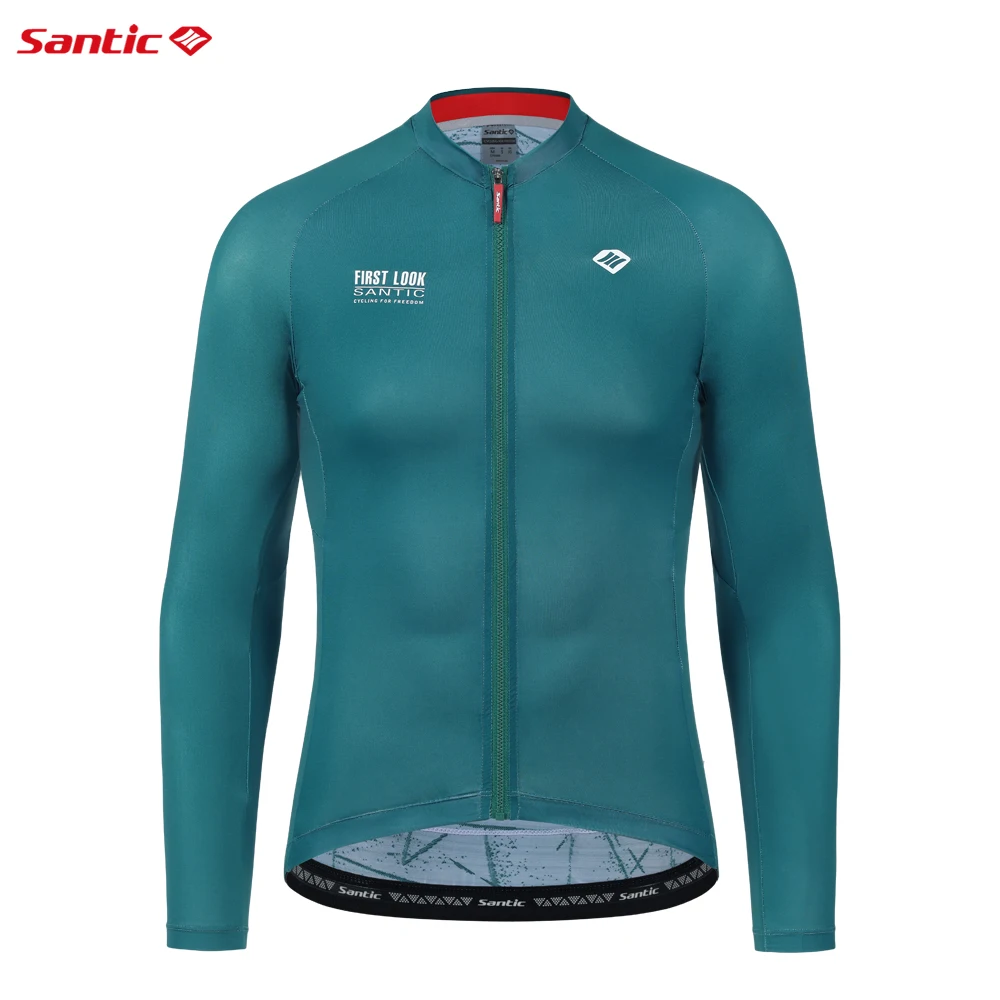 Santic 남성용 긴 소매 사이클링 저지, MTB 로드 바이크 셔츠, 전체 지퍼 반사 자전거 의류, 통기성 야외 스포츠 탑