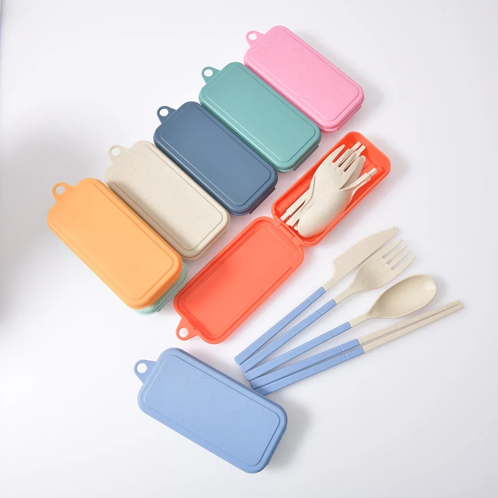 Cutlery Set Western Style Cutlery Set Picnic Cutlery Set Picnic Tableware Camping Cutlery Set Wooden Cutlery Set 4Pcs Portable Tableware Set Wheat Straw Dinnerware Detachable Cutlery Travel Tableware Picnic Cutlery Set