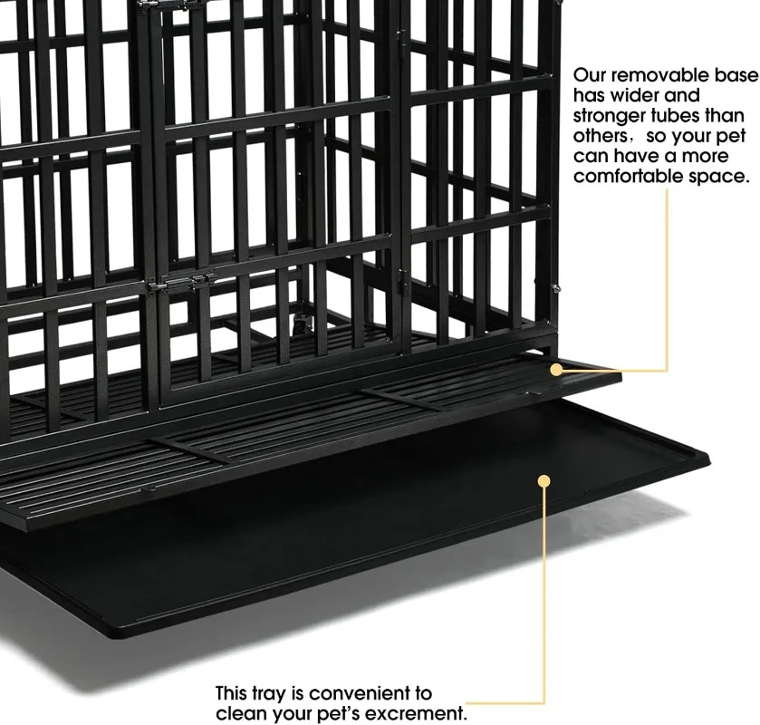 Enhanced Heavy Duty Dog Kennel Crate Cage with Strong Metal Frame Double Doors and Lockable Wheels for Extra Large Dog Breeds