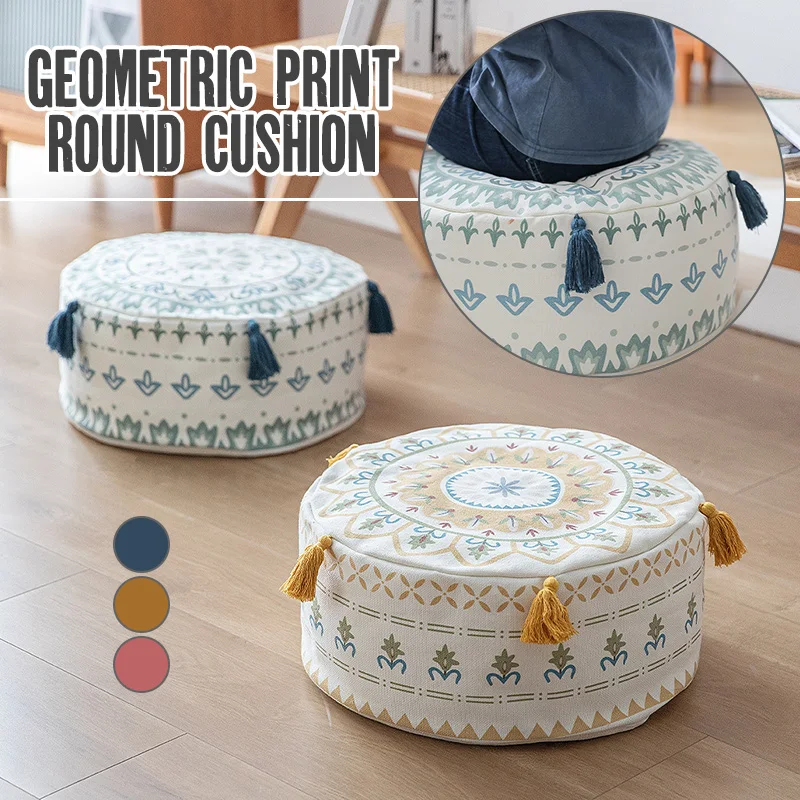 Nordic Boho Unstuffed Ottoman Cover Round Pouf Cushion Floor Seat Foot Stool Cover for Bedroom Entrance Living Room Decor