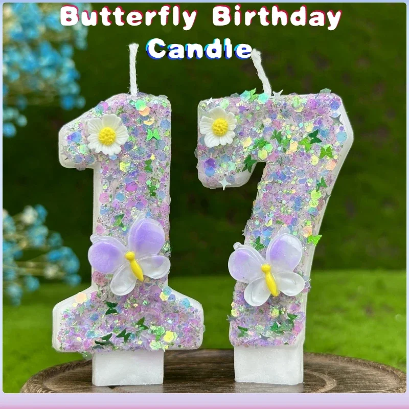 

Sparklers Birthday Candle with Butterfly Flower Children's Birthday Candles Girls Number Cake Topper Decorations 2024