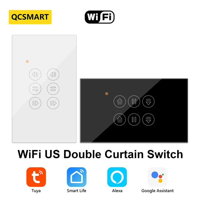 QCSMART WiFi ผ้าม่านคู่ US Switch Tuya Smart Life รีโมทคอนโทรลผ้าม่านลูกกลิ้งชัตเตอร์เปอร์เซ็นต์จับเวลา Google Home Alexa 1