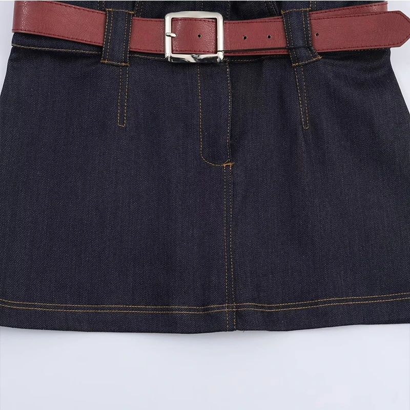 Women Blue Denim Dress 2025 New Fashion Long Sleeve With Belt Women's Dresses Winter Clother High Street Casual Short Dress