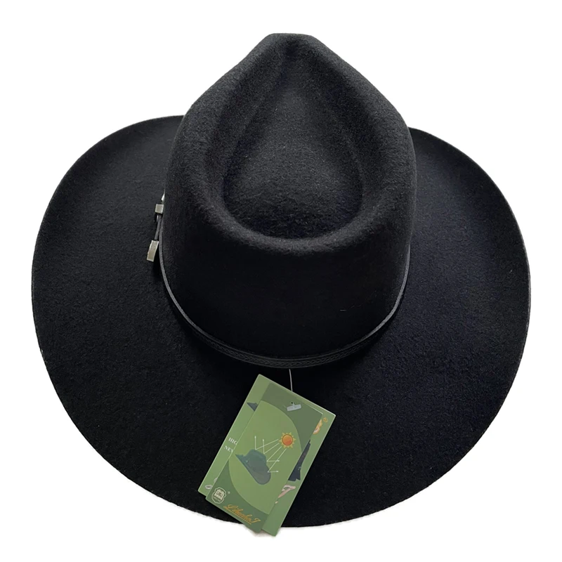 Womem Men Wool Blend Wide Brim Western Cowboy Hats Cowgirl Jazz Caps Punk Belt e