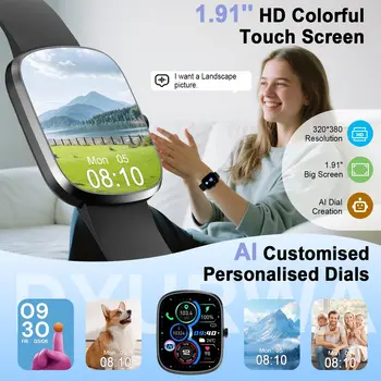 2026 AI Smart Watch Men Women ChatGPT Voice Assistant 1.91" HD Curved Display Bluetooth Call AI Health Analysis Heart Rate SpO2 Sleep 110 Sports 5 Day Battery 20 Day Standby Fitness Tracker.