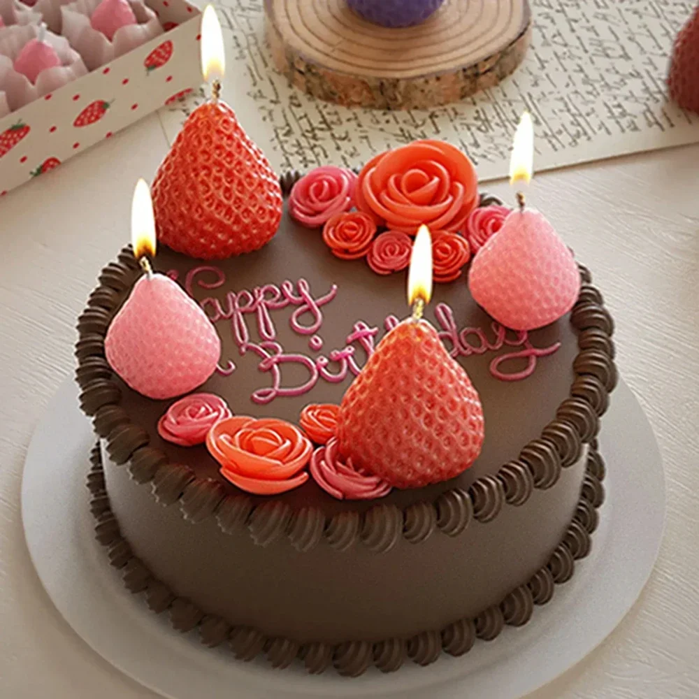 Moule 3D en silicone fraise-petite bougie bougie moule-fruits fraise moule-décoration de gâteau au chocolat moule-bougie arôme savon moule - France