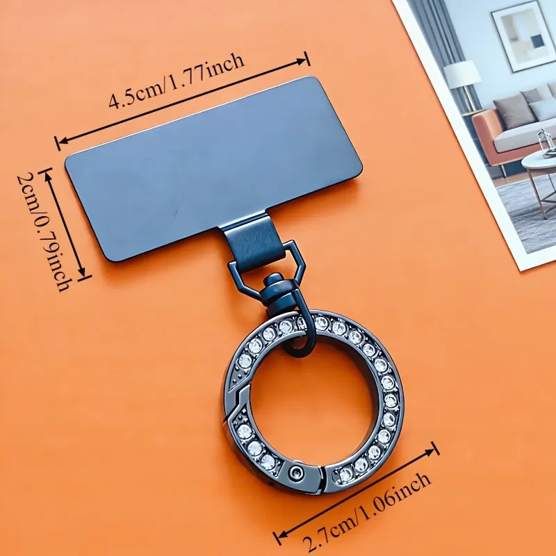 360° Rotatable Stainless Steel Phone Lanyard Clip with Shiny Spring Ring
