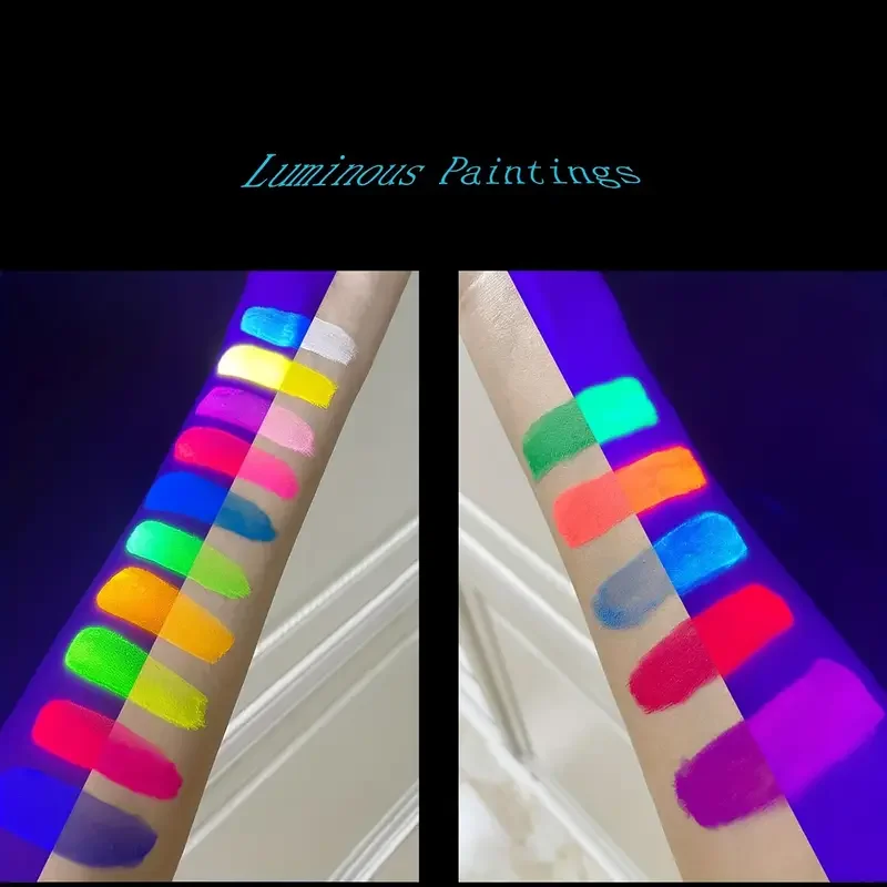 10 Colors Dual Colour Body Painting Fluorescent Face and Body Painting Luminous UV Neon Face Body Painting Makeup with Brush Set 6