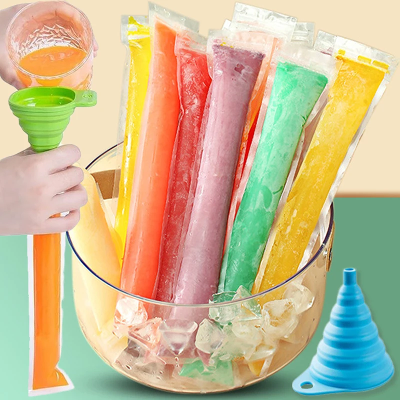 Disposable Ice Popsicle Bag Ice Pop Mold Bags Cream Sticks Freezer Tubes Silicone Funnel Fruit Yogurt Smoothies Bag ice mold,ice cream bag