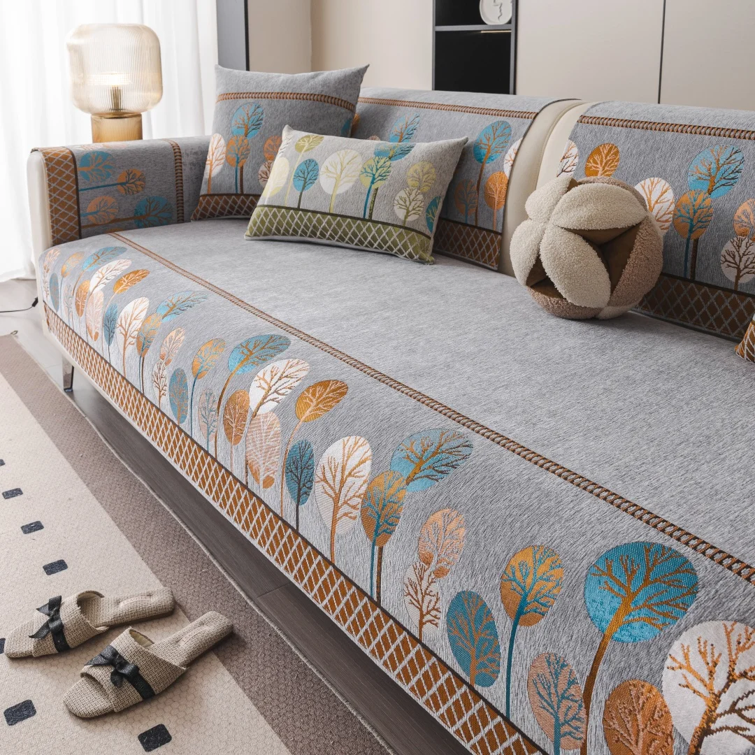 Boho Full Moon Tree Jacquard Chenille Sofa Cover Image 6