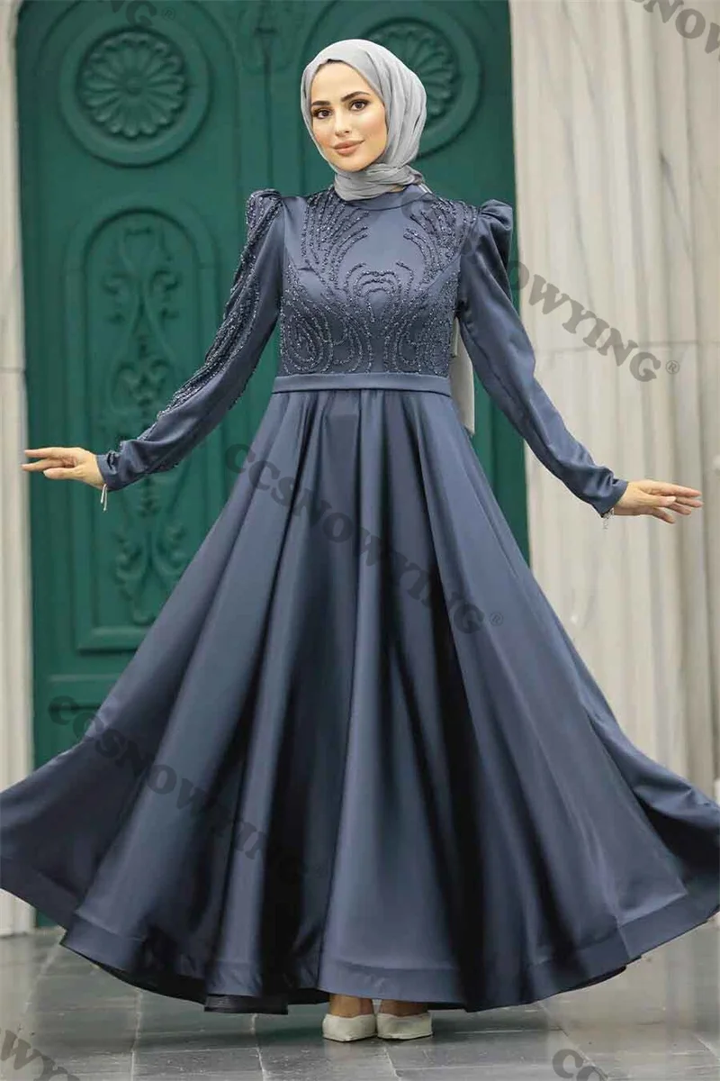 

SimpleApplique Long Sleeve High Neck Muslim Evening Dresses Islamic Formal Party Gown Hijab Women Arabic Kaftan Robe De Soiree