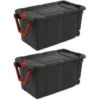 Set of 2 Black 40 Gallon Industrial Tote Plastic Bins with Wheels - Convenient Storage Solution 1