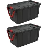 Set of 2 Black 40 Gallon Industrial Tote Plastic Bins with Wheels - Convenient Storage Solution 1