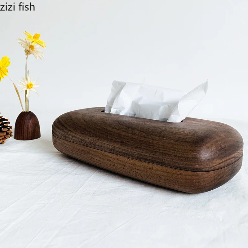 Solid Wood Walnut Tissue Box Bedroom Living Room Home Desktop Finishing Retro Tea Table Desktop Restaurant Tissue Storage Boxes 3