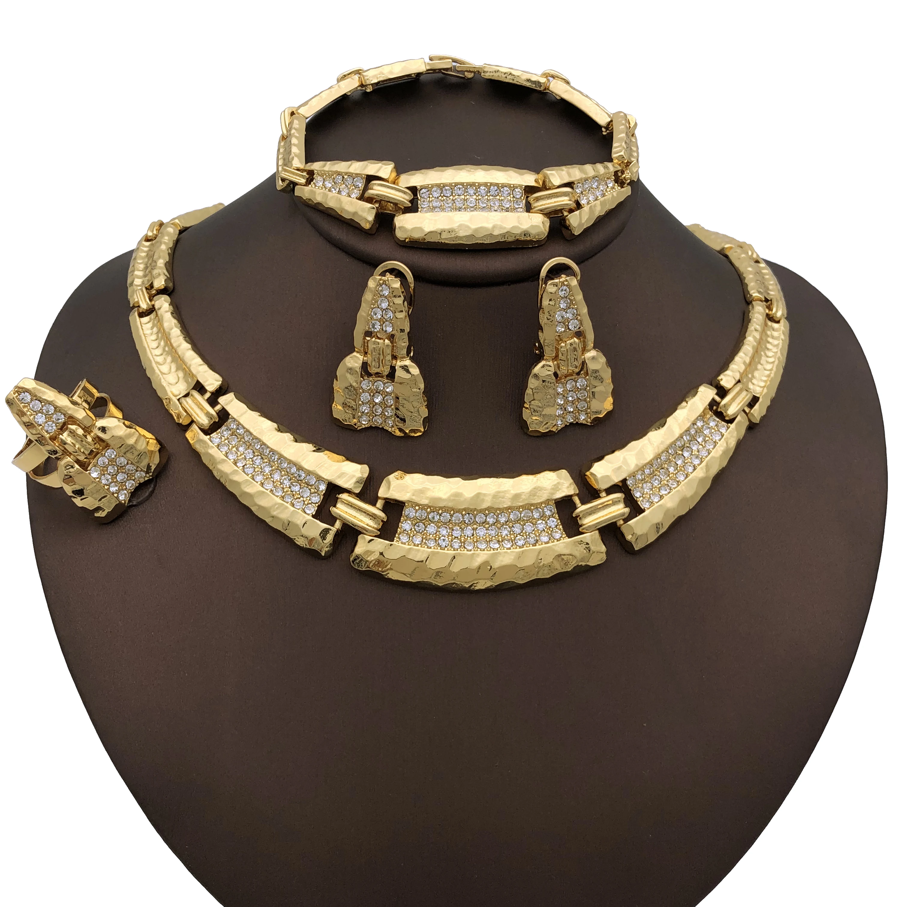 

18K Gold Color Jewelry Set for Women Alloy Necklace Earrings Bracelet Ring Wedding Party Gift Jewelry For Women Free Shipping