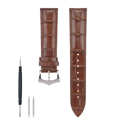 Genuine Leather Bamboo Texture Watch Strap with Metal Pin Buckle - Soft, Comfortable, and Breathable Calfskin Band - 18mm (Dark Brown)