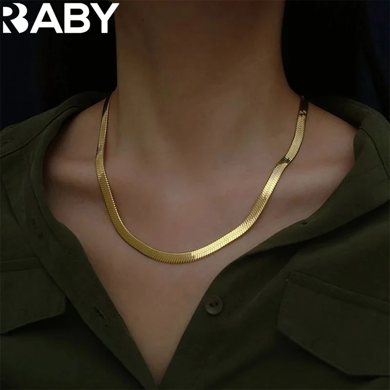 

925 Sterling Silver 18K Gold 4MM Flat Chain Necklace for Women Man Luxury Fine Jewelry Wedding Gift Choker Clavicle