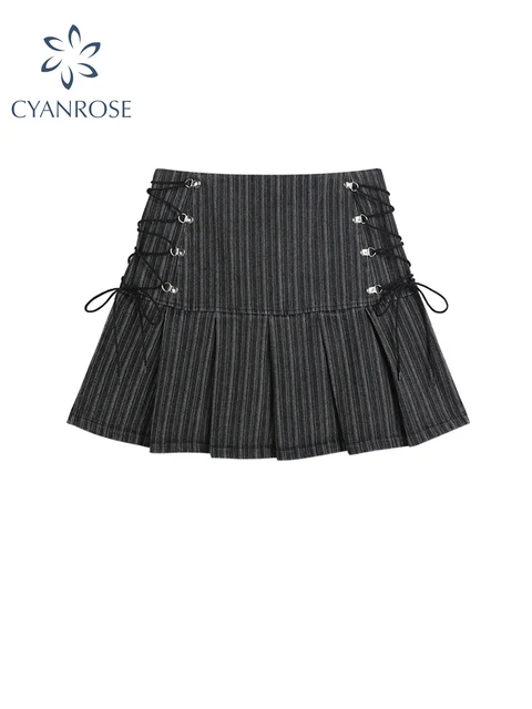 Женская плиссированная мини-юбка Y2k, летняя серая трапециевидная юбка с высокой талией в стиле Харадзюку 1