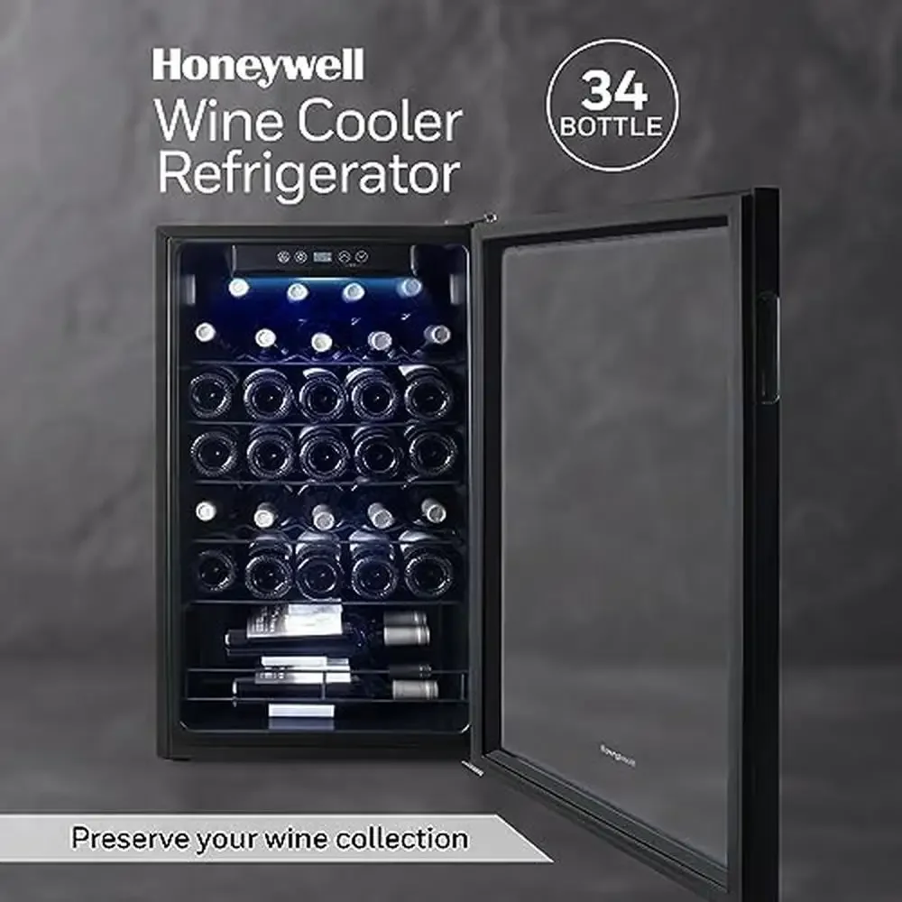 34 Bottle Wine Cooler Refrigerator Large Freestanding Cellar UV-Resistant Double-Paned Glass Electronic Digital Thermostat Pull 2