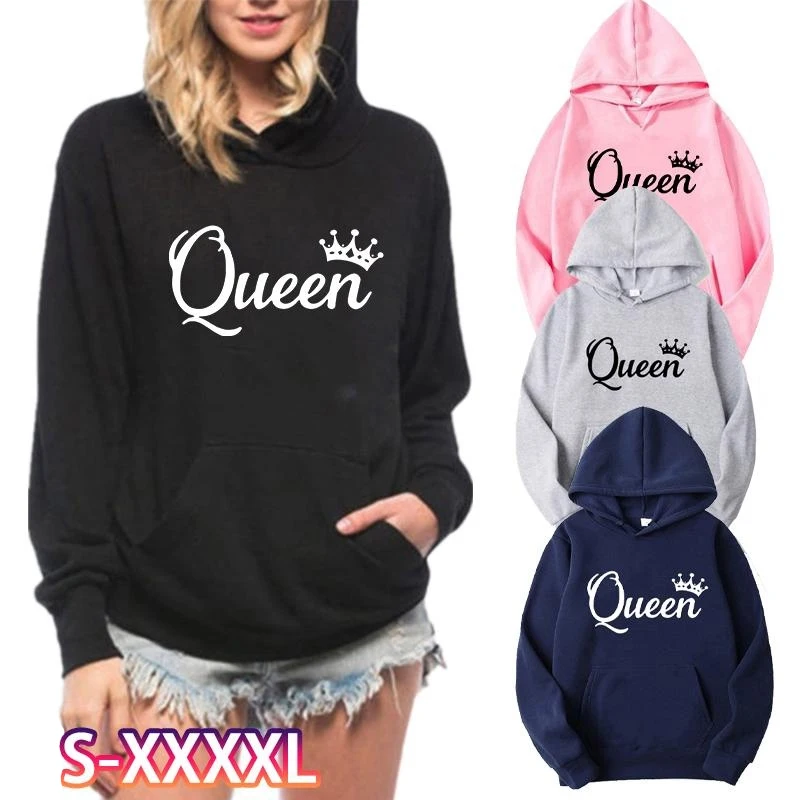 Queen Printed Women's Hoodies Spring Autumn Fashion Hooded Pockets Casual Streetwear Female Sweatshirt S-4XL
