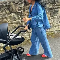 KONDALA 2025 Fall Winter Casual Denim Women Suits Fashion Vintage Turn-down Collar Pocket Shirts Chic Drawstring Wide Leg Pants - Image 3