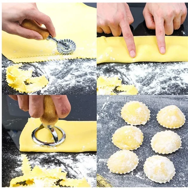 Set di taglierine per biscotti in acciaio inossidabile Pressa per pasta Kit di accessori da cucina Strumento per stampi per ravioli Set di timbri per ravioli Set di ruote per pasticceria 3